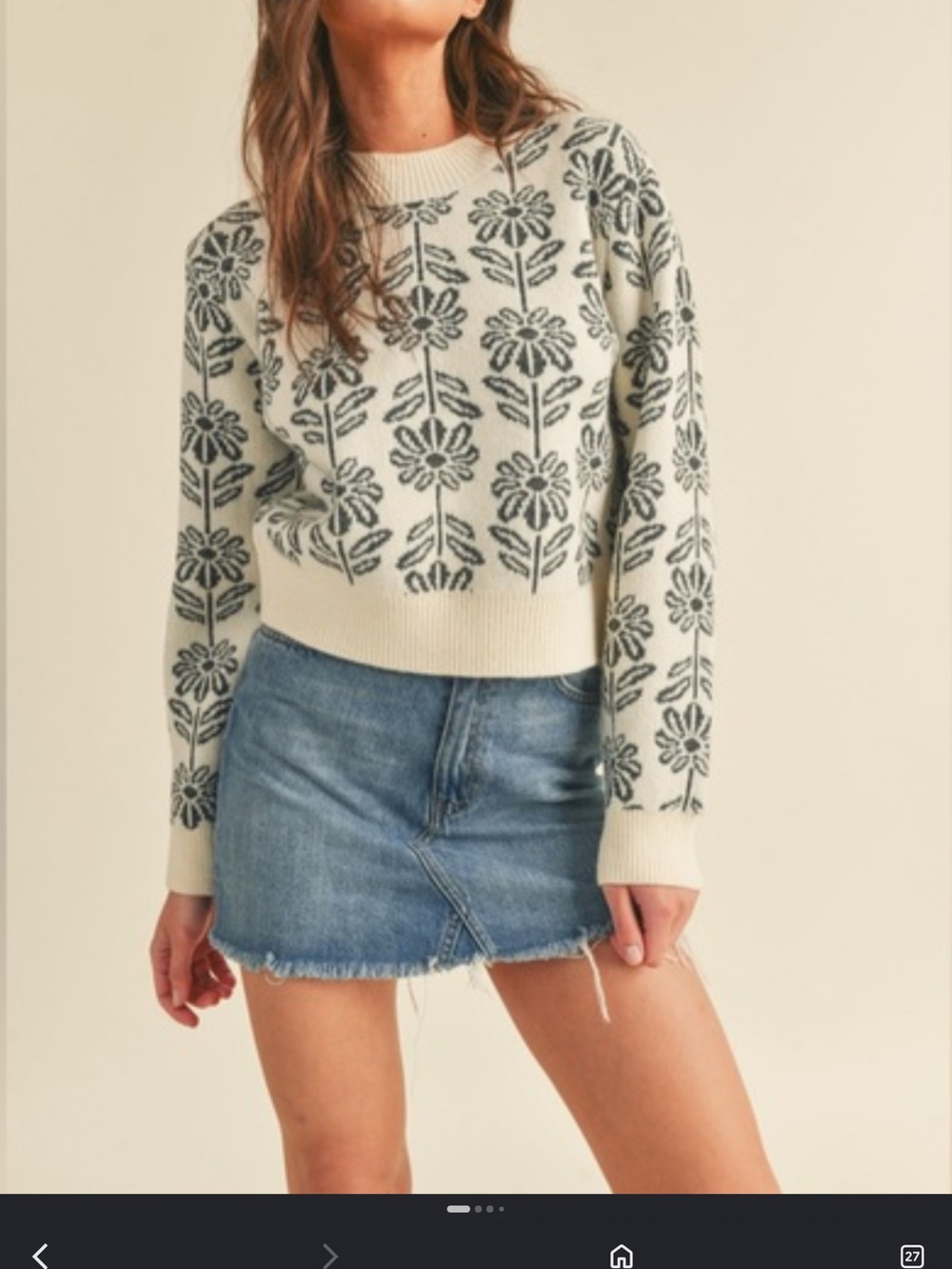&merci Floral pattern knit Sweater charcoal Gray cream NWOT msrp $126 medium